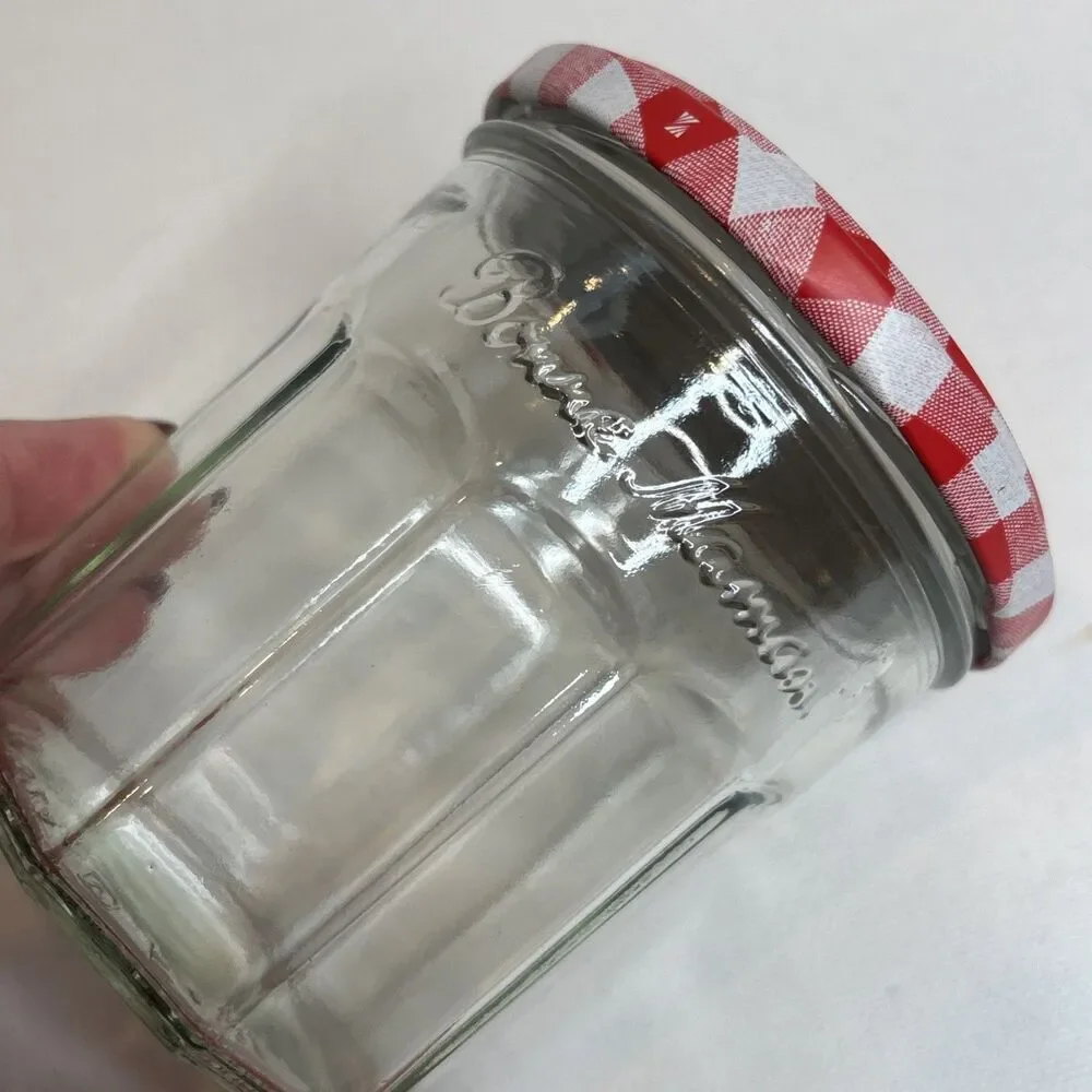 Lot of 3 Bonne Maman Empty Jam Jars 13 oz – Glass Storage w/ Gingham Lids 3.75